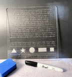 Clear acrylic trace board letters, numbers and name for kids. From She Shed Designs