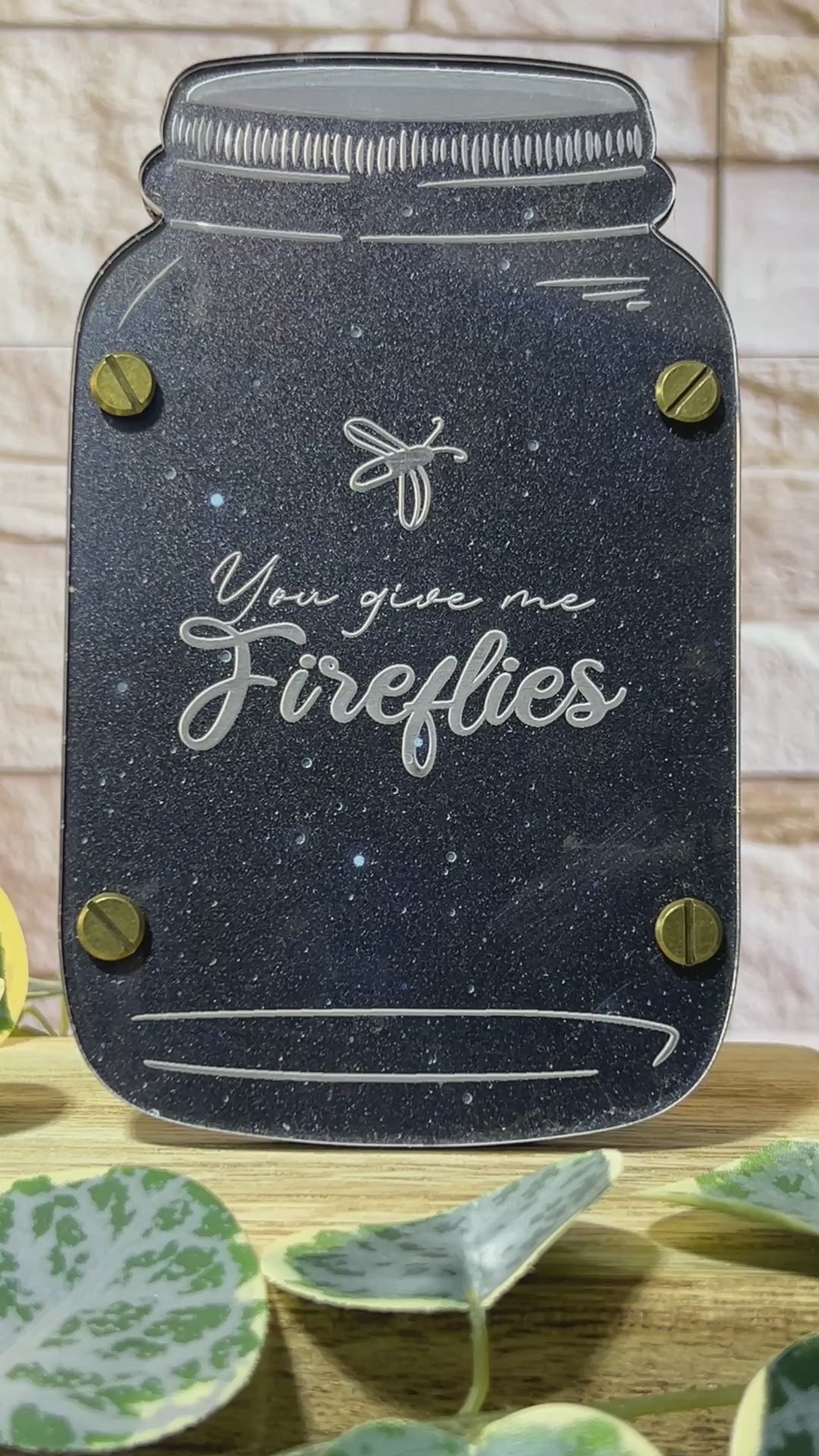 Firefly Shelf Sitter lights flashing. From She Shed Designs
